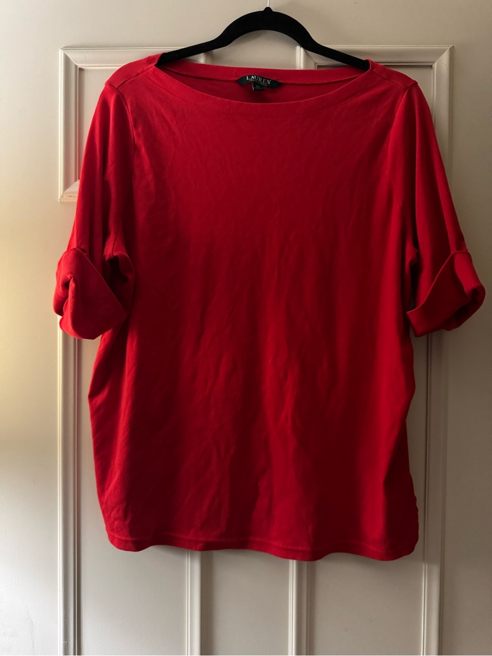 Lauren Ralph Lauren Orange/Red Roll-Sleeve Boatneck Top Size 2x